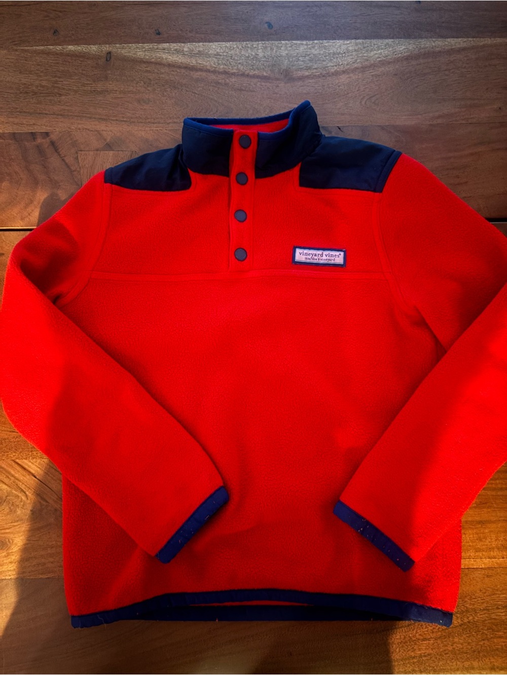 Vineyard Vines Boys Red Fleece Zip-Up with Navy Trim Size 12